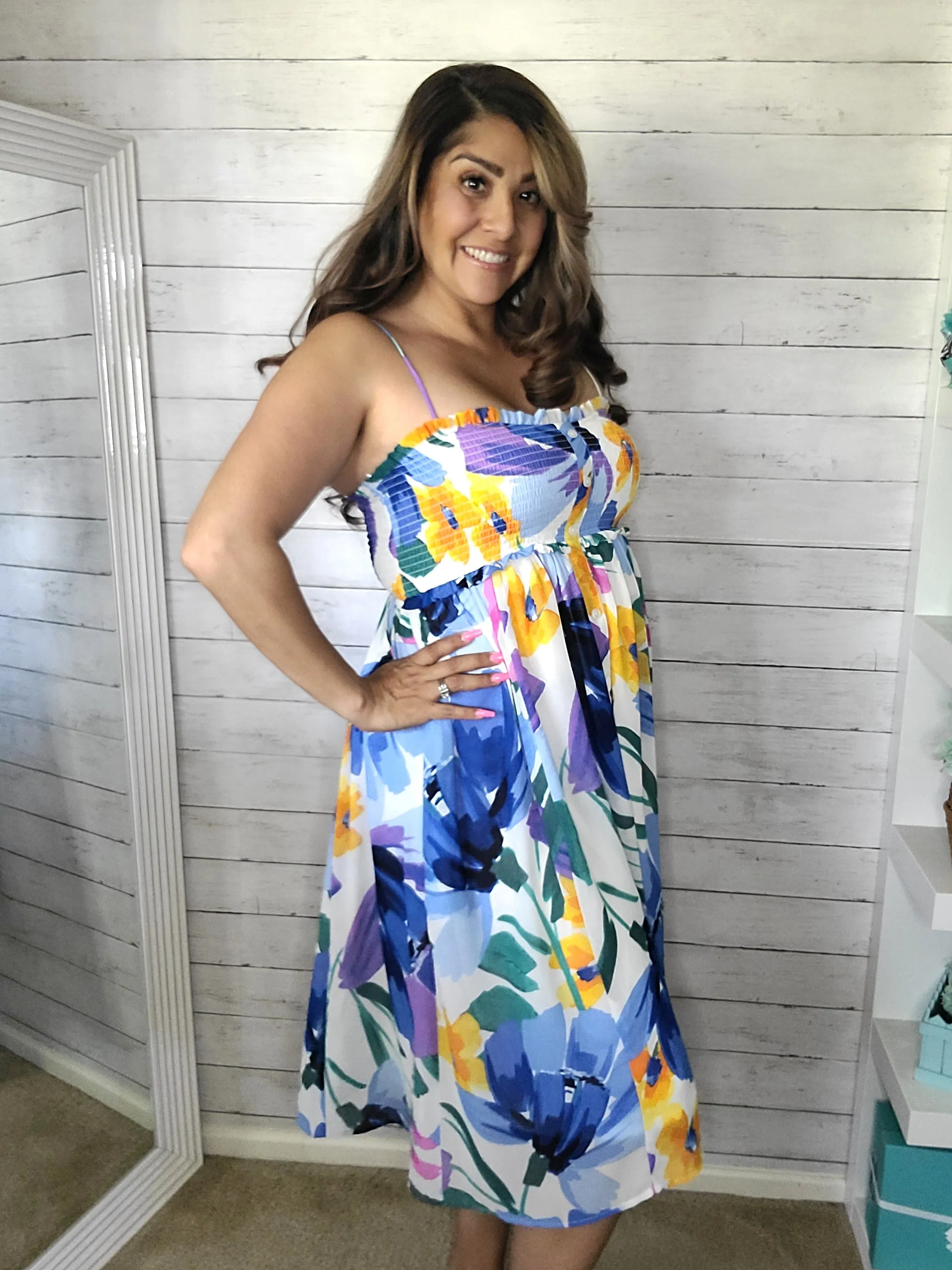 Floral Smocked Chiffon Midi Dress