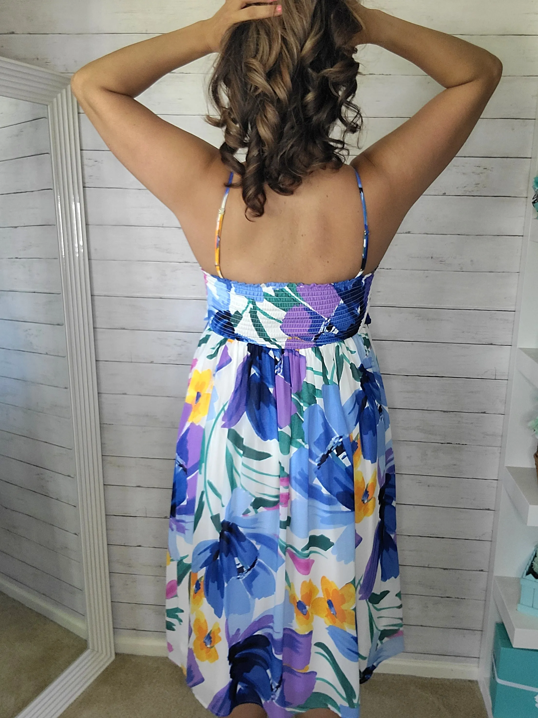 Floral Smocked Chiffon Midi Dress