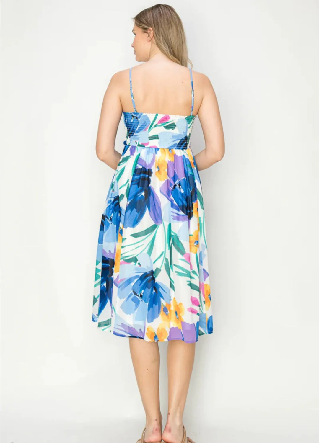 Floral Smocked Chiffon Midi Dress