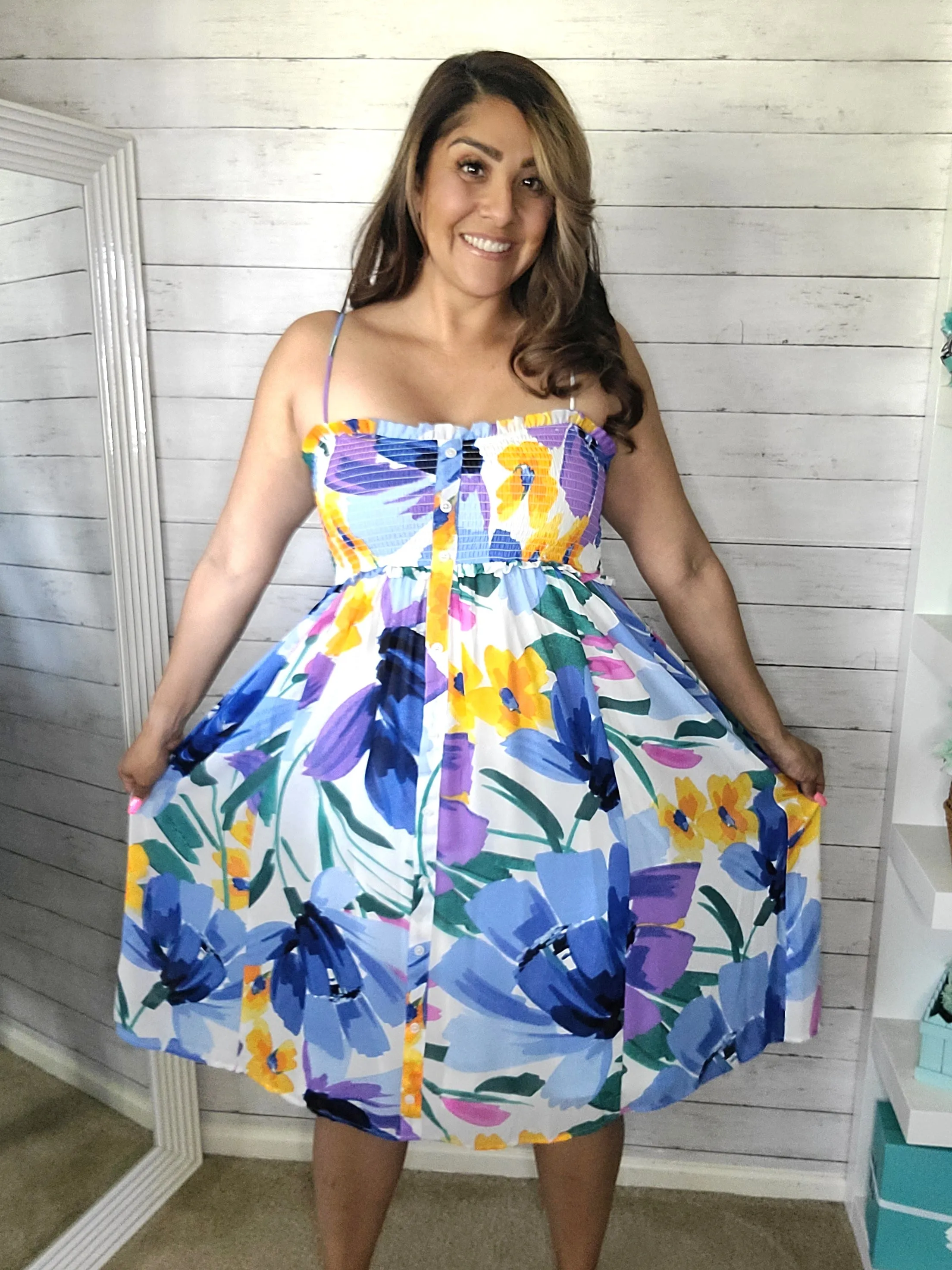 Floral Smocked Chiffon Midi Dress