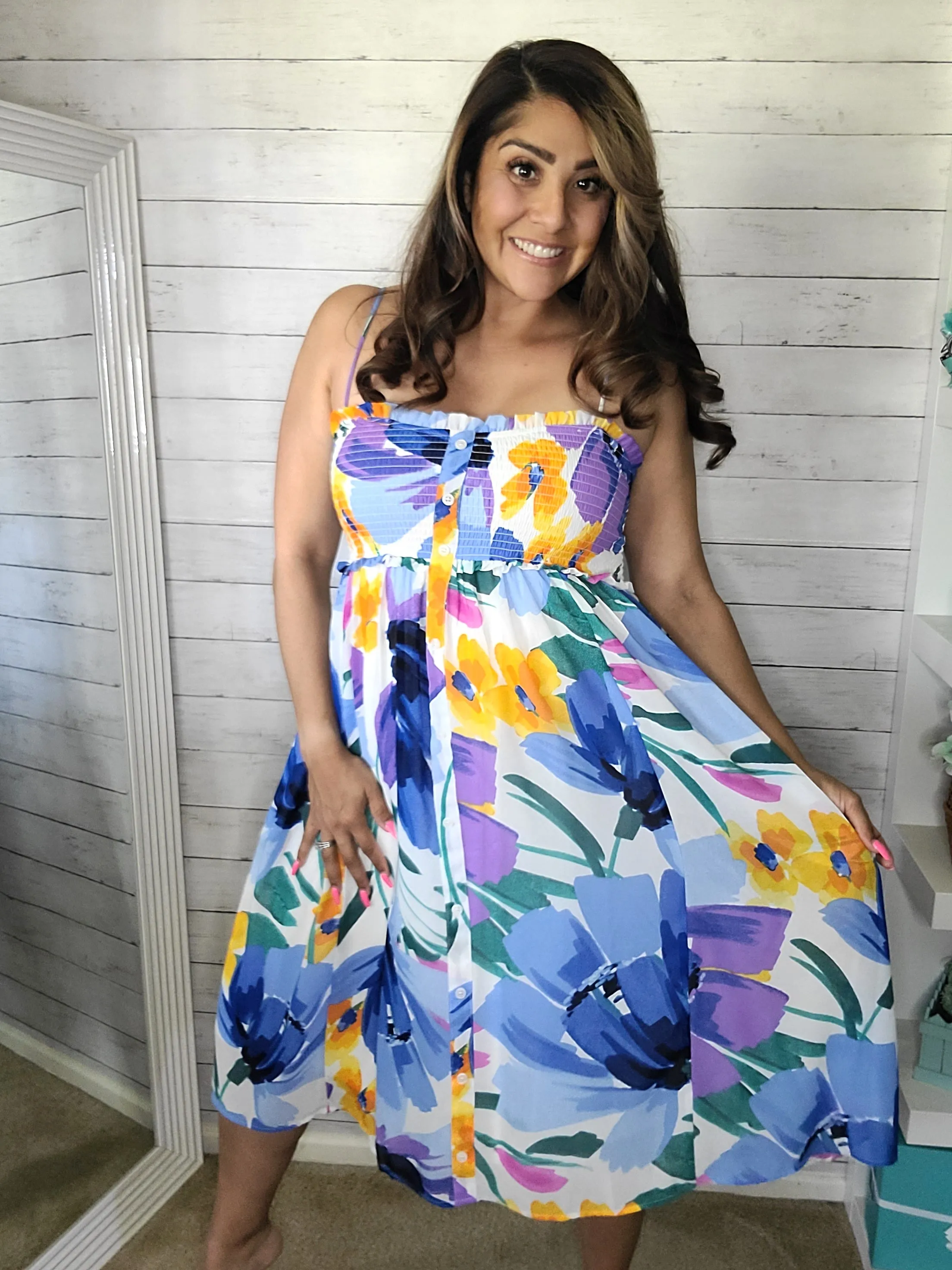 Floral Smocked Chiffon Midi Dress