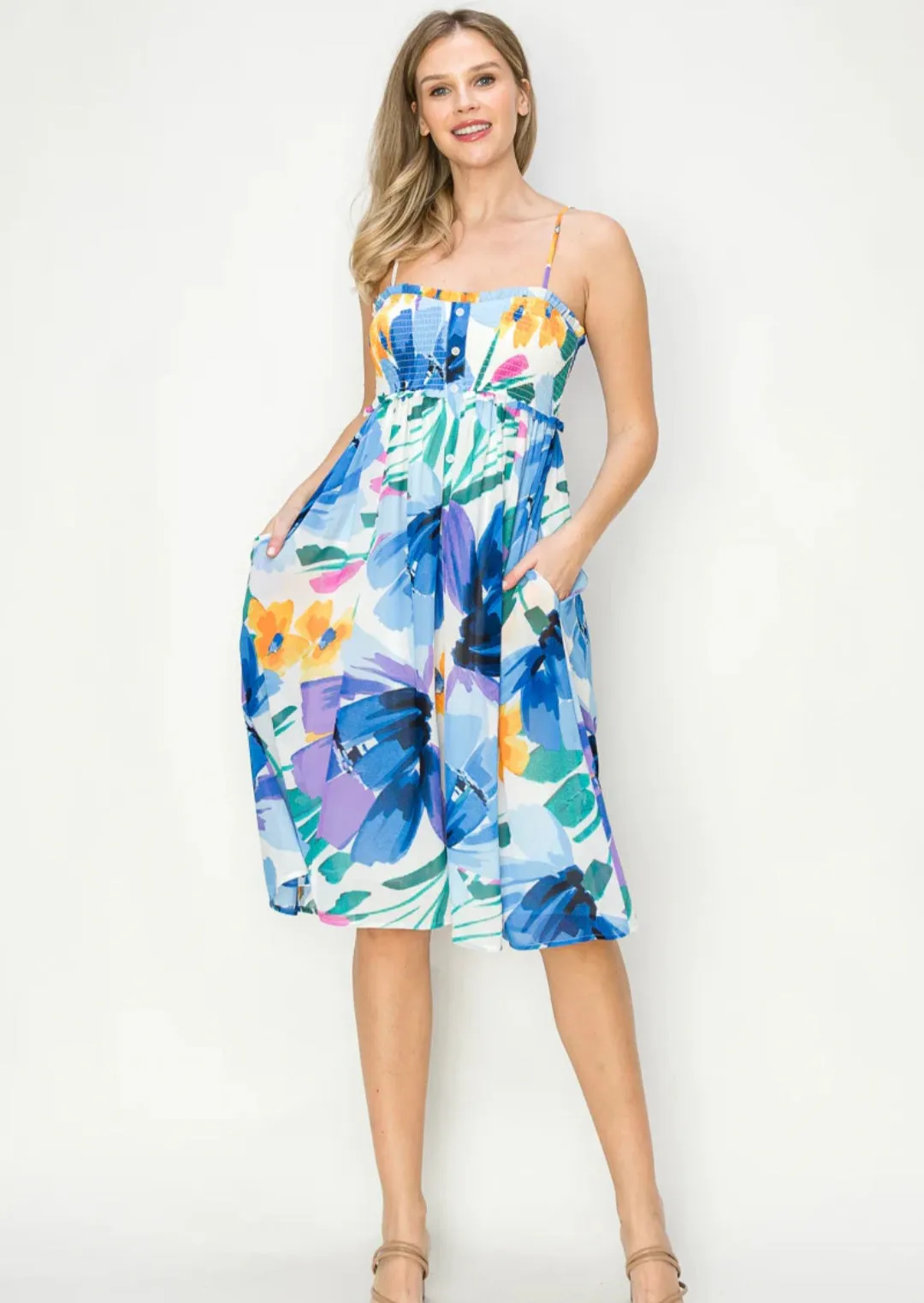 Floral Smocked Chiffon Midi Dress