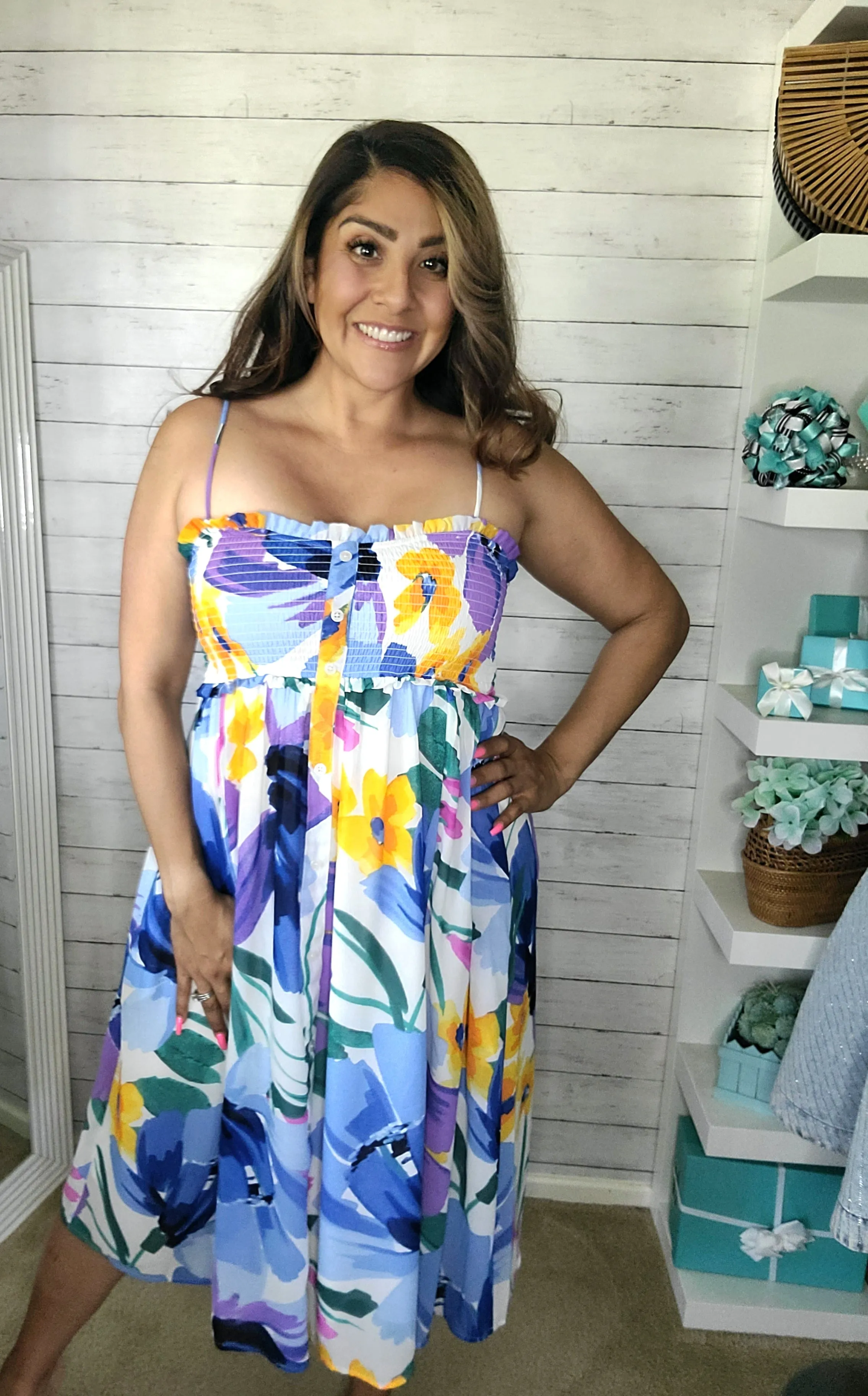 Floral Smocked Chiffon Midi Dress