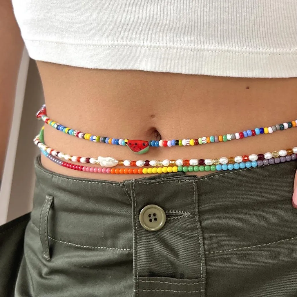 Freshwater Pearl Charm Rainbow Spectrum Glass Bead Belly Chain