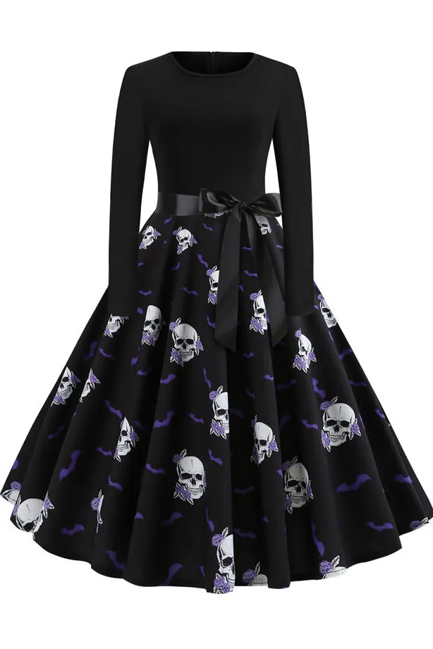 Halloween Printed Belt Vintage Dress
