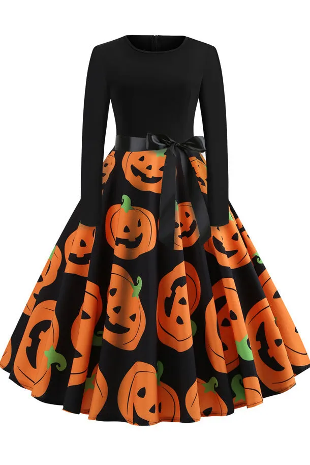 Halloween Printed Belt Vintage Dress