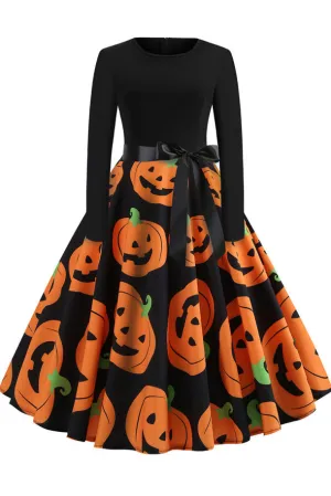 Halloween Printed Belt Vintage Dress