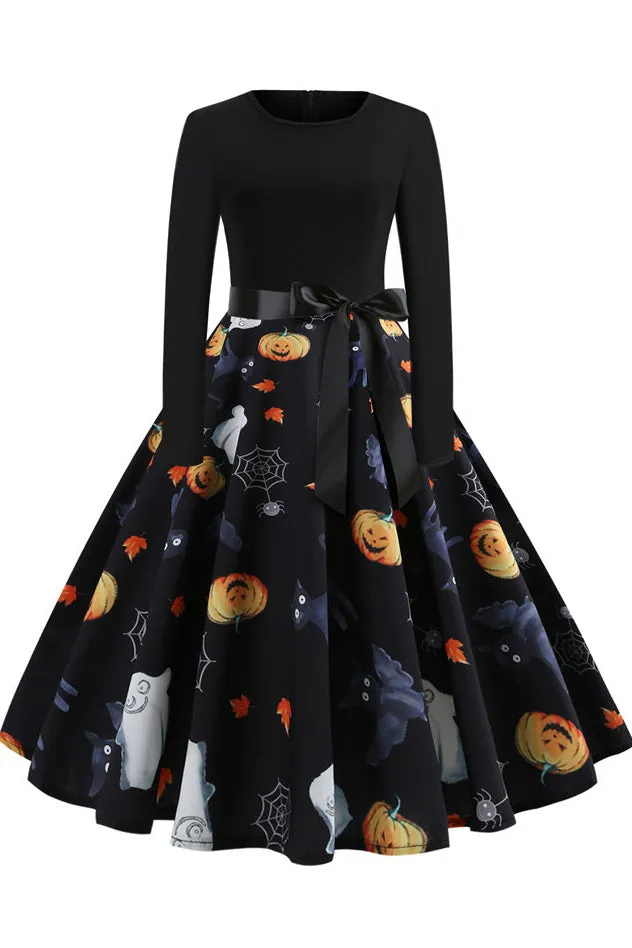 Halloween Printed Belt Vintage Dress