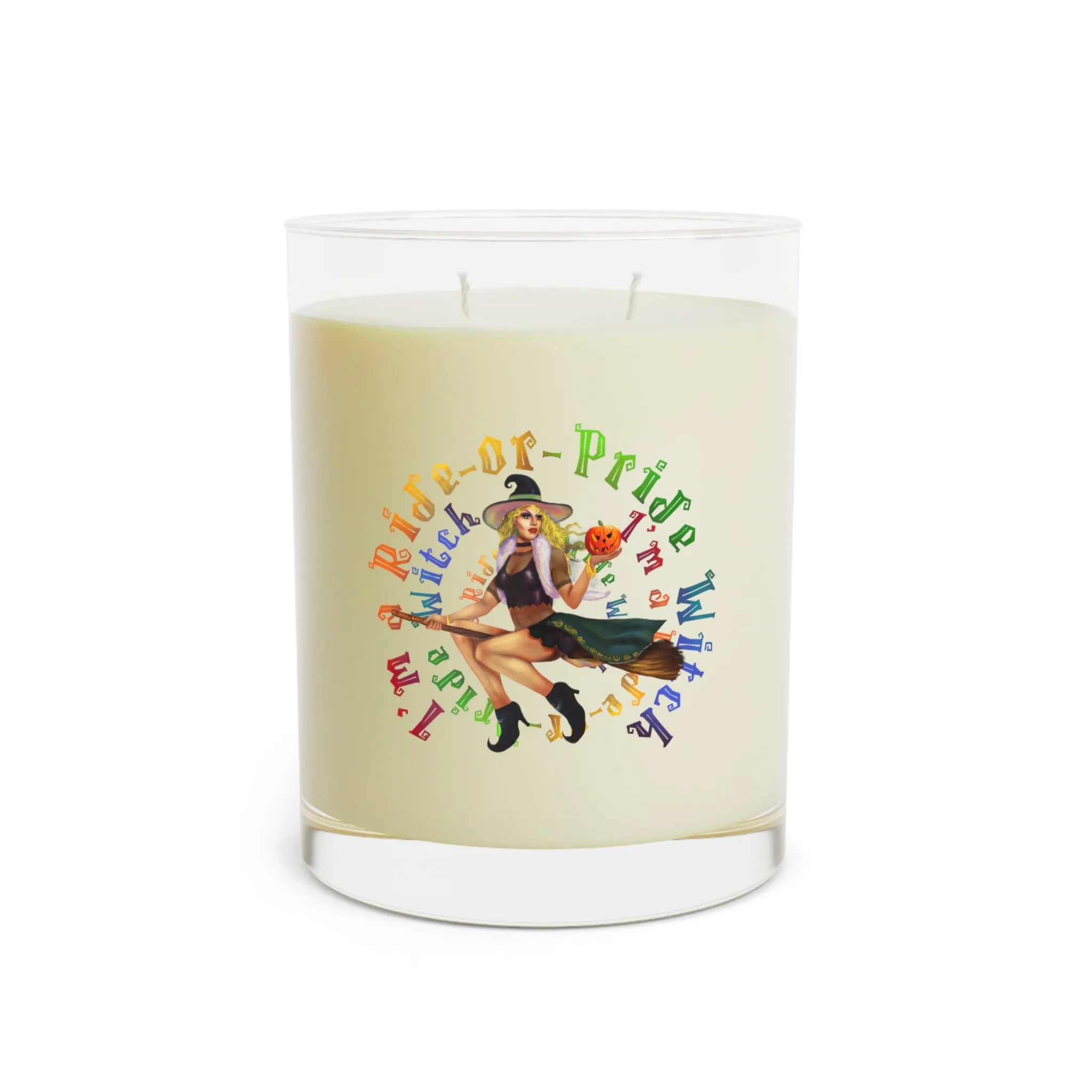 Halloween Scented Candle Full Glass, 11oz - I'm Ride or Pride (White)