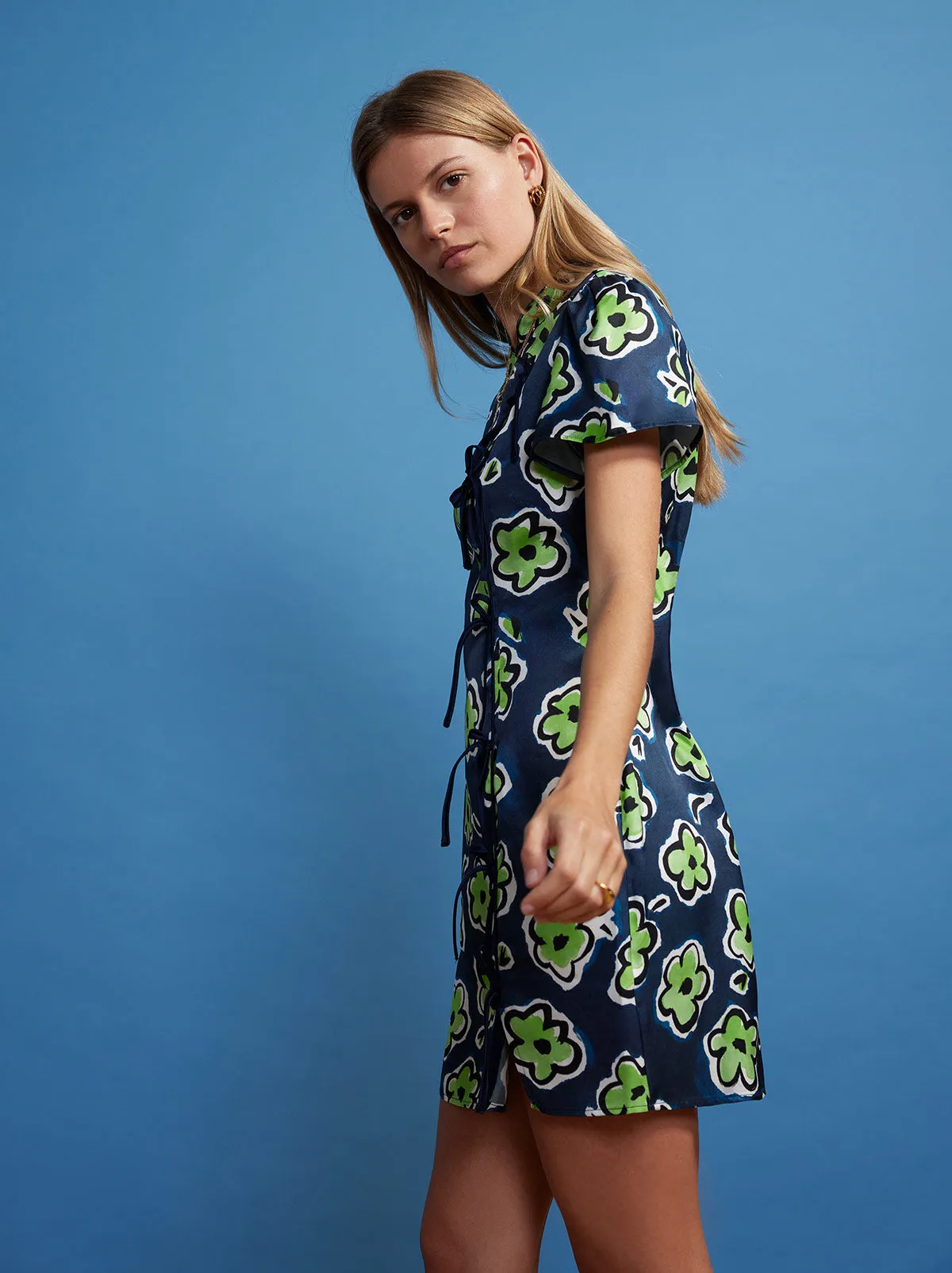 Harlow Blue Painted Floral Mini Dress