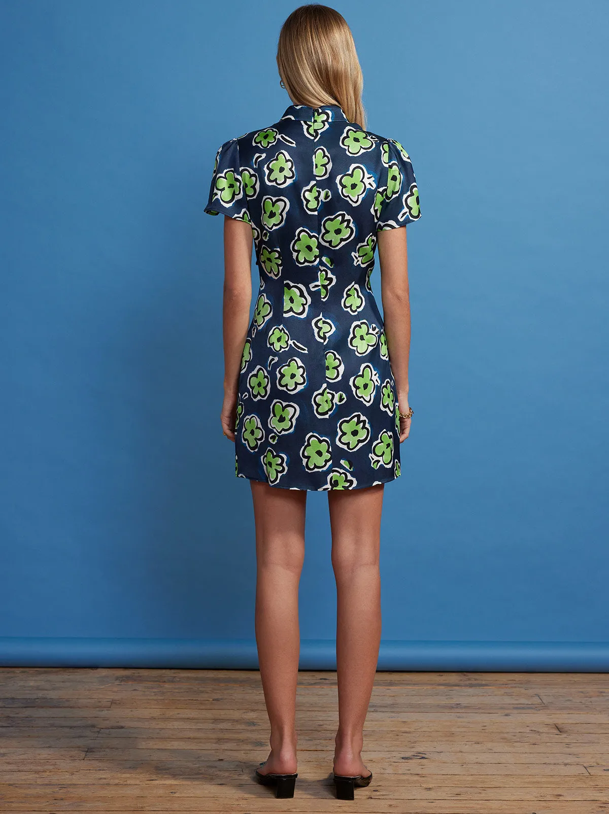 Harlow Blue Painted Floral Mini Dress
