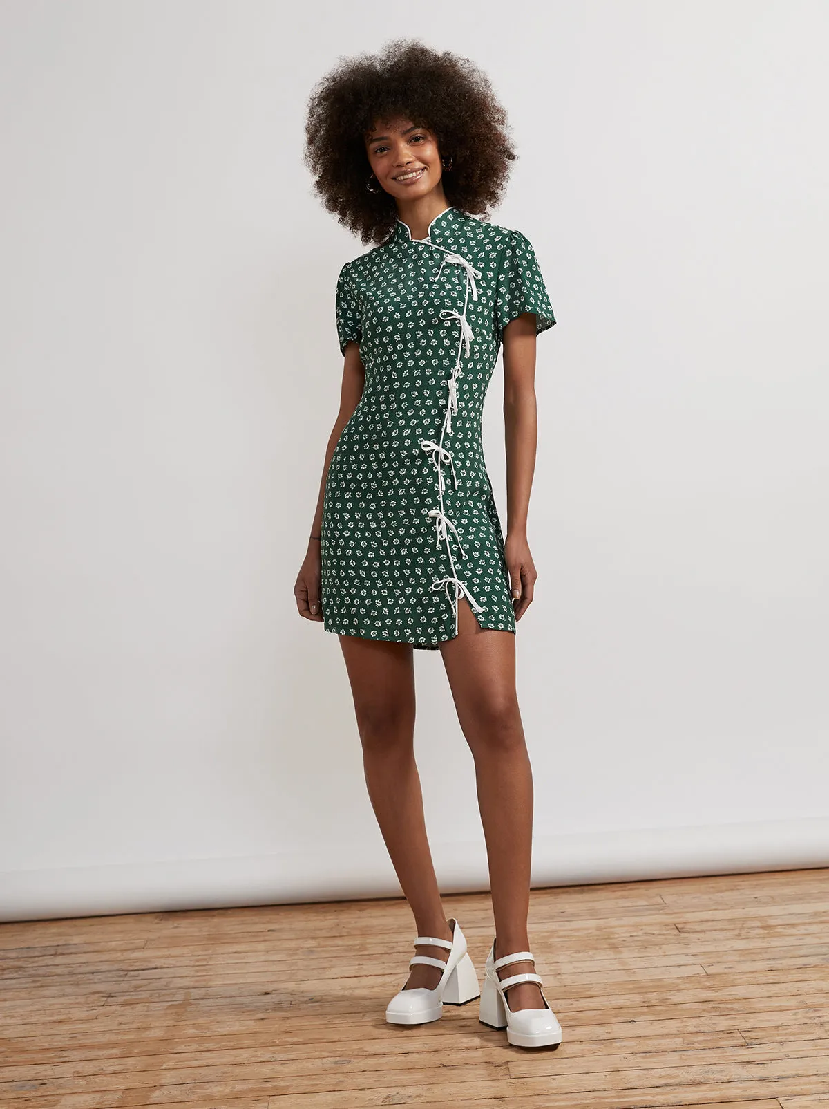 Harlow Green Ditsy Floral Mini Dress