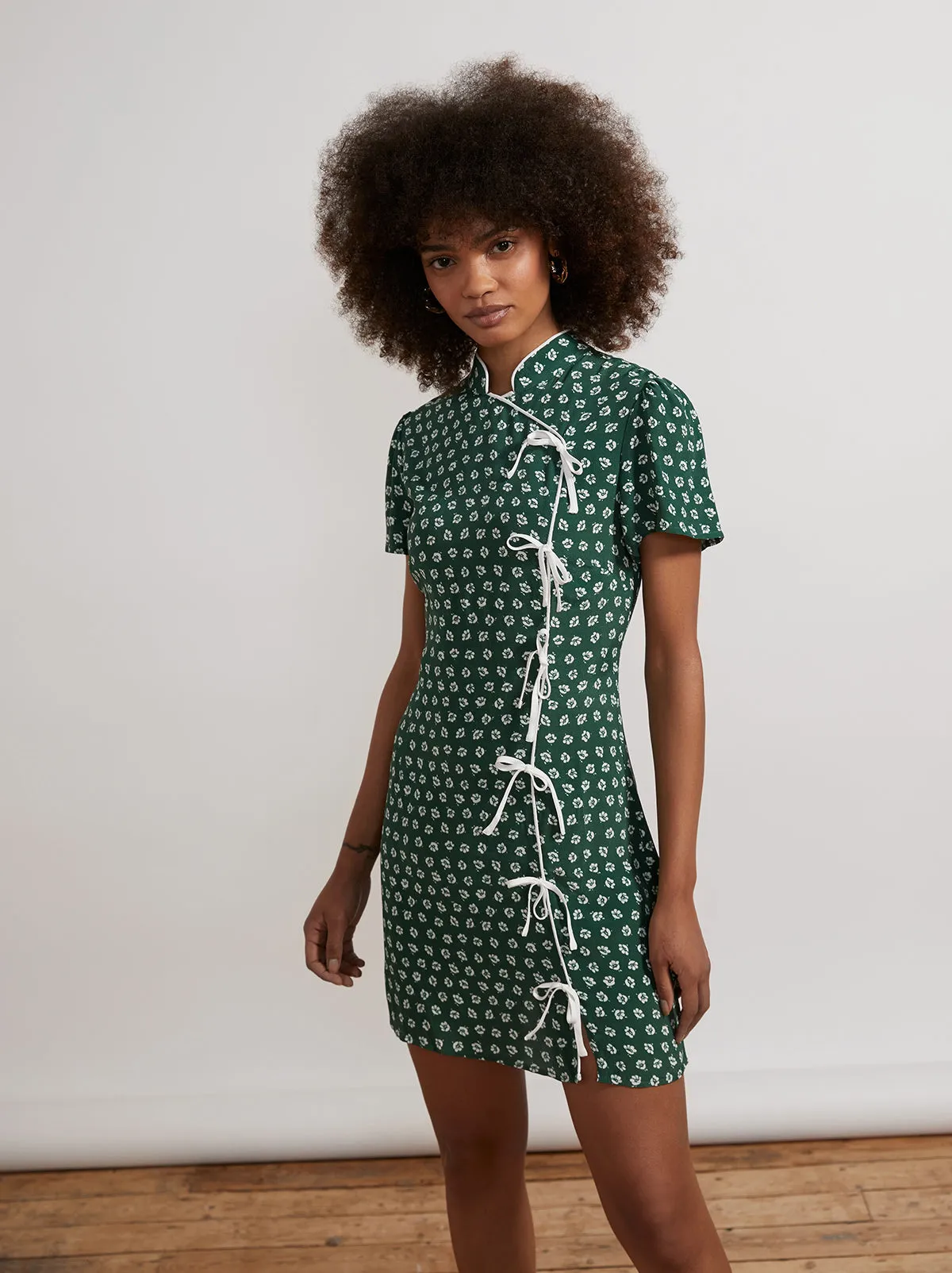 Harlow Green Ditsy Floral Mini Dress