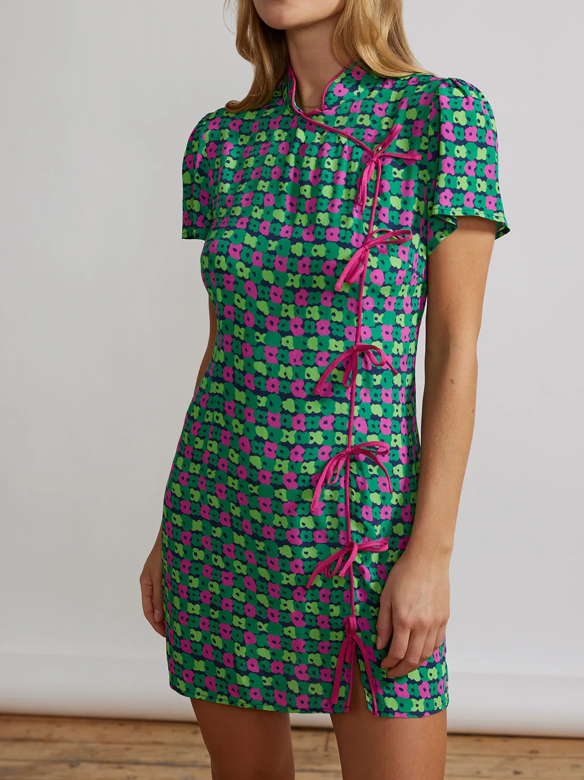 Harlow Green Linear Floral Mini Dress