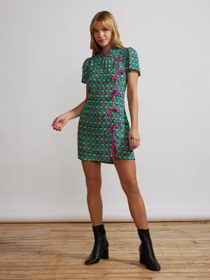 Harlow Green Linear Floral Mini Dress