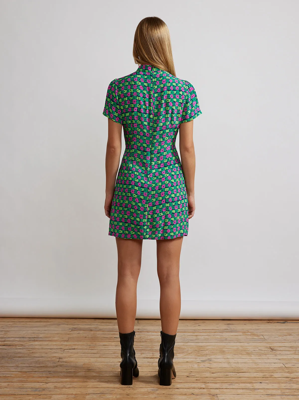 Harlow Green Linear Floral Mini Dress