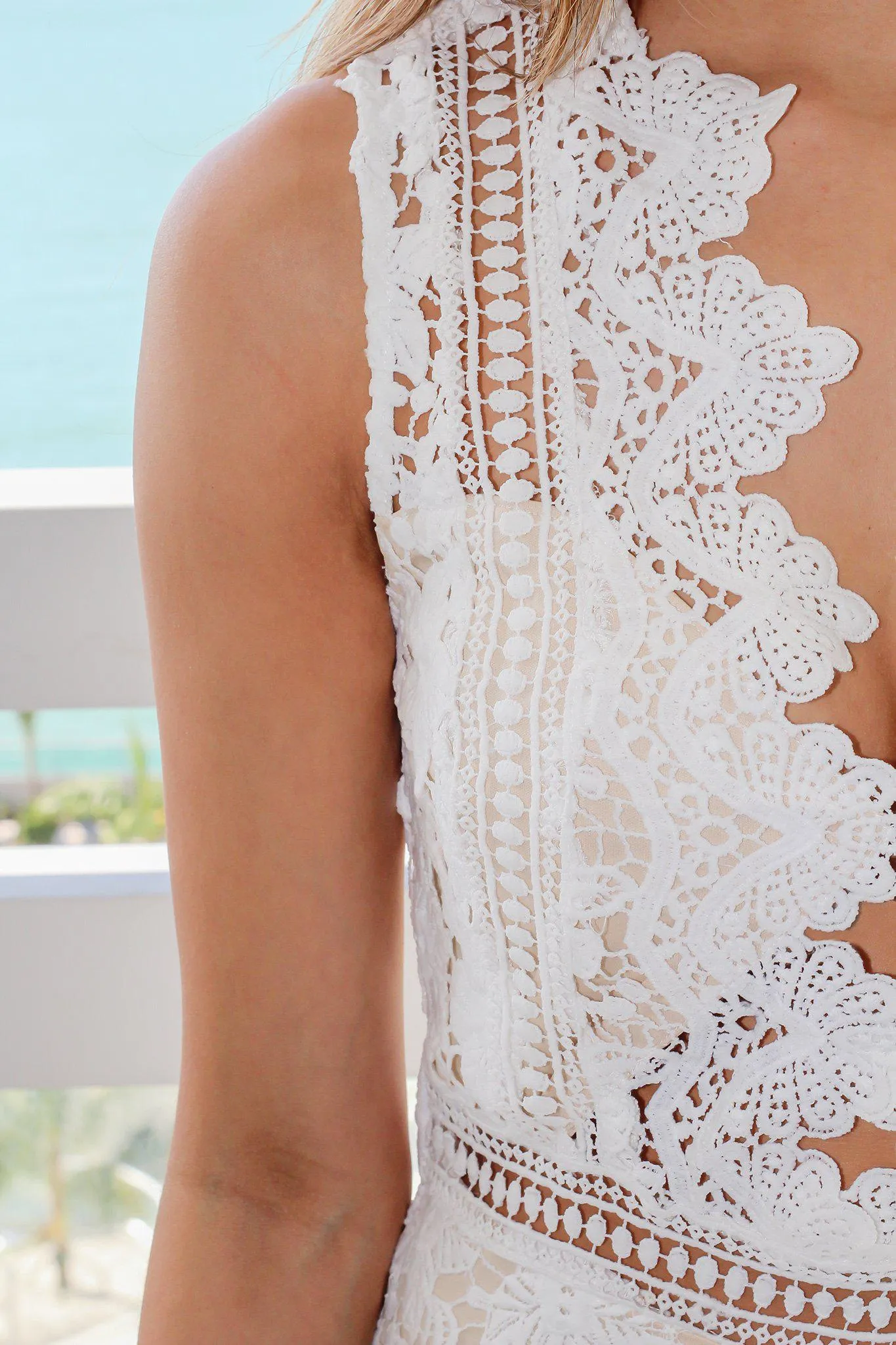 Ivory Crochet V-Neck Short Dress