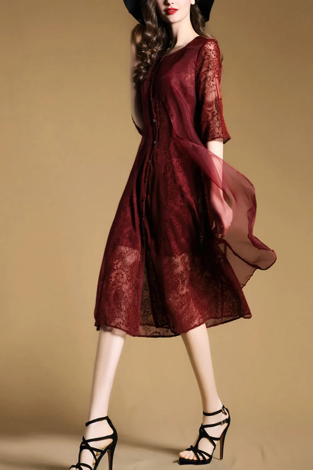 Ketty More Women Flower Lace Knee Length Special Occasion Dress-KMWD456
