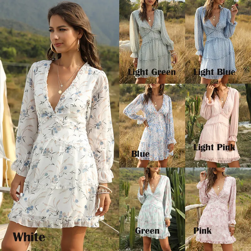 KittenAlarm - Women's Fashion Short Floral Chiffon Dress