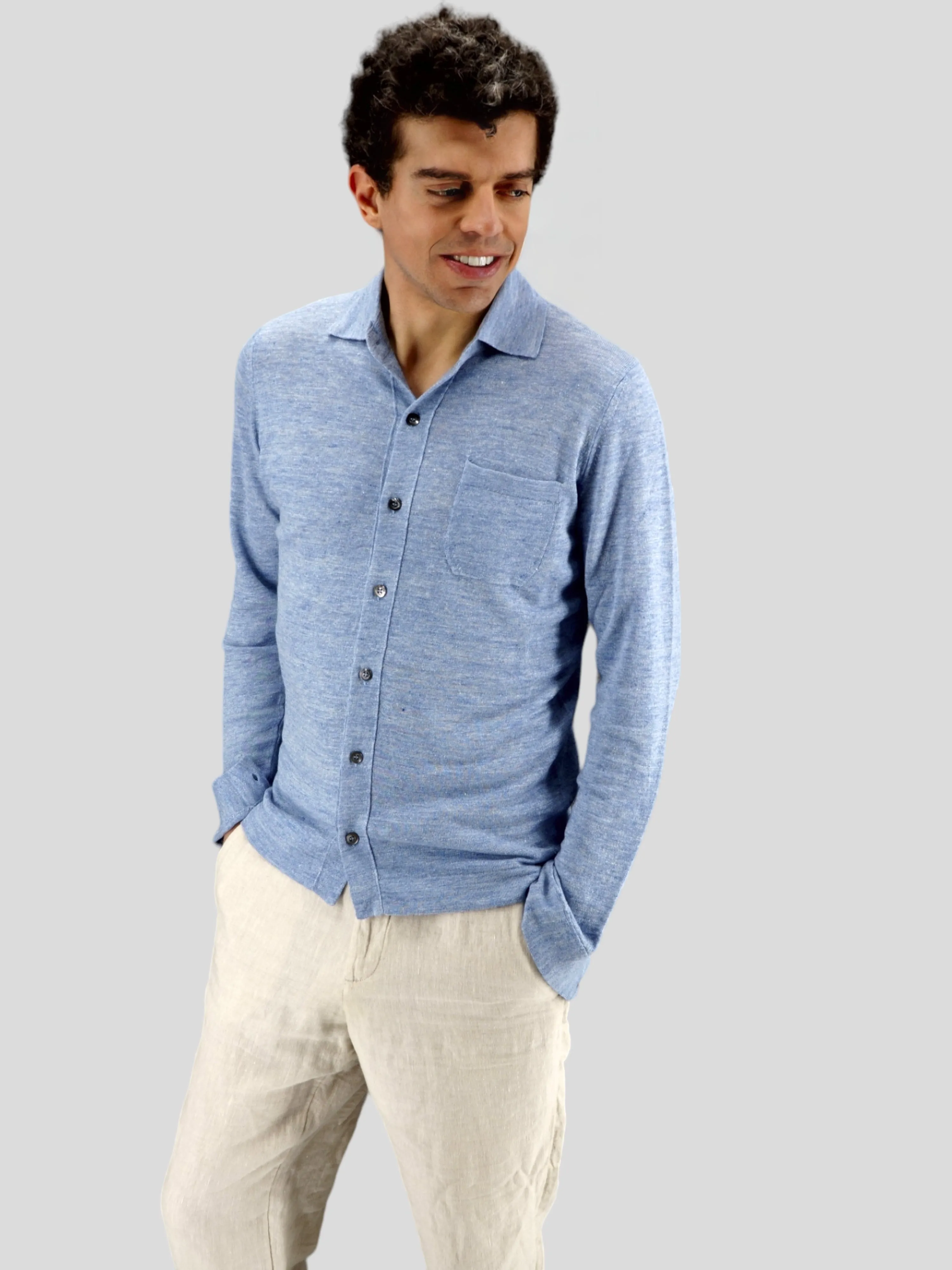 Knitted Camicia Celeste 70% Lino 30% Seta