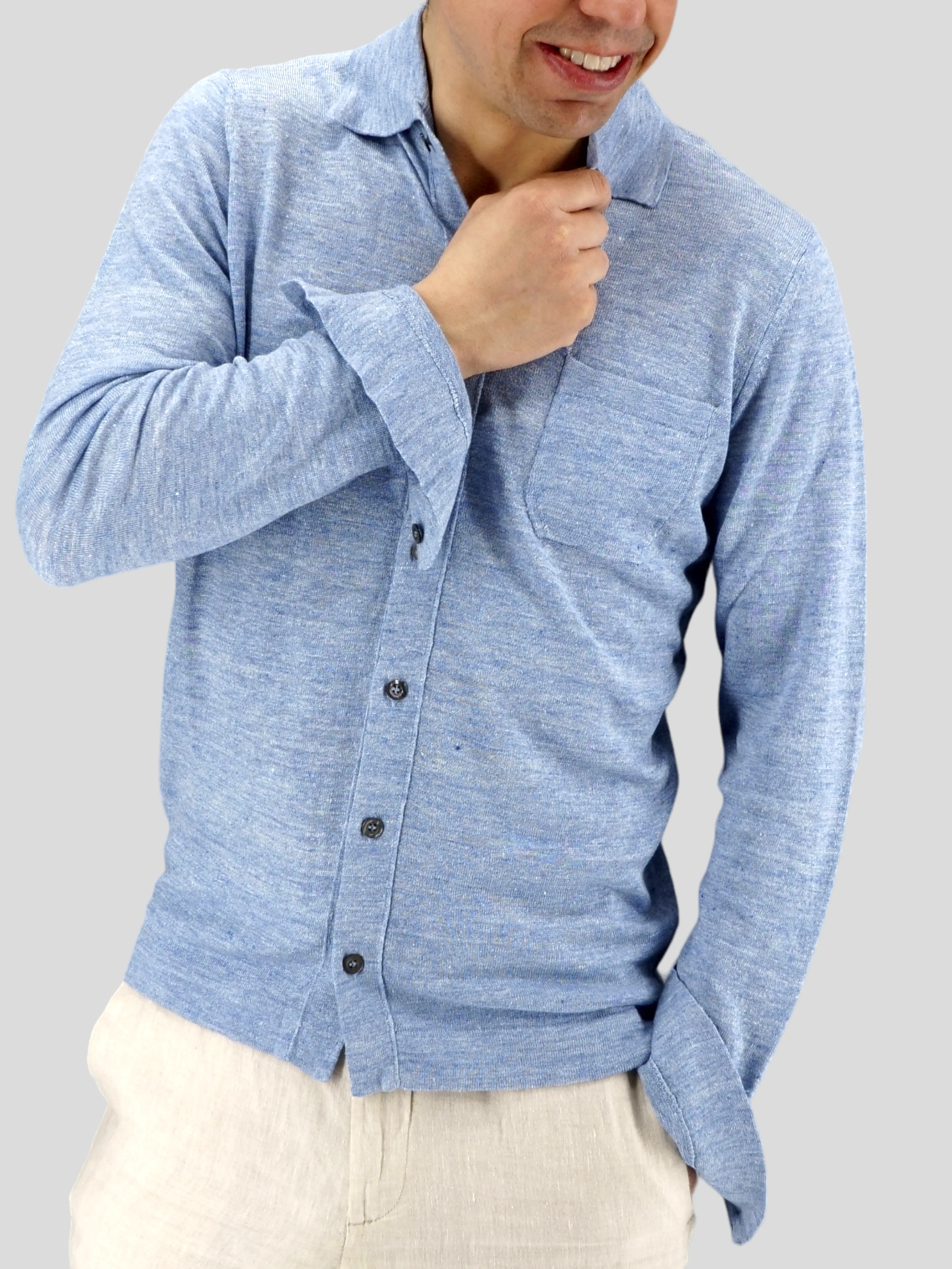 Knitted Camicia Celeste 70% Lino 30% Seta