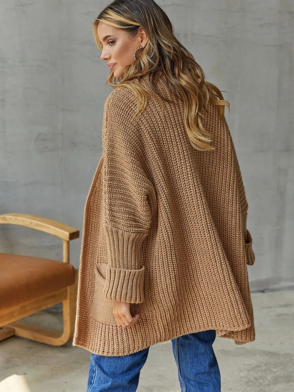 Knitted Slip On Cardigan with Pockets M-XXL