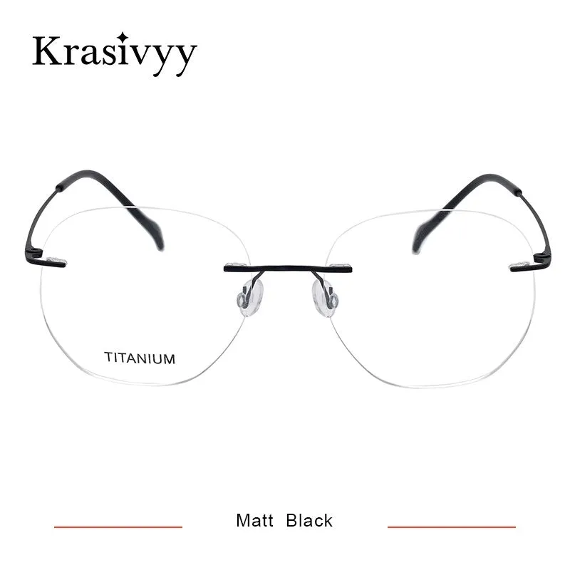 Krasivyy Unisex Rimless Irregular Round Screwless Titanium Eyeglasses Kr5010