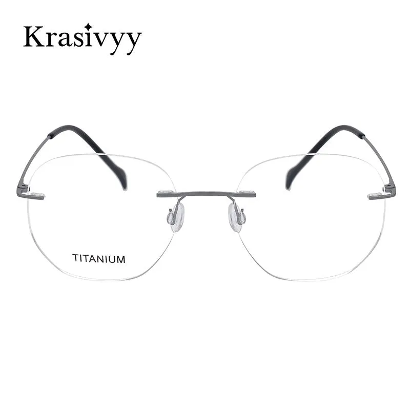 Krasivyy Unisex Rimless Irregular Round Screwless Titanium Eyeglasses Kr5010