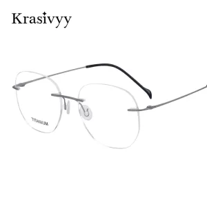 Krasivyy Unisex Rimless Irregular Round Screwless Titanium Eyeglasses Kr5010