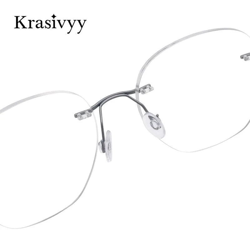 Krasivyy Unisex Rimless Irregular Round Screwless Titanium Eyeglasses Kr5010