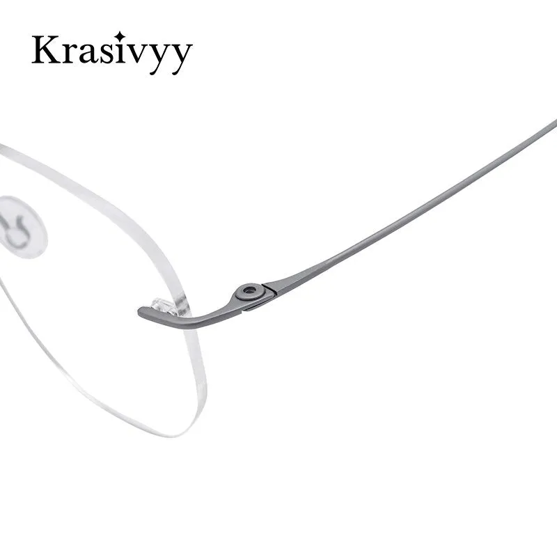 Krasivyy Unisex Rimless Irregular Round Screwless Titanium Eyeglasses Kr5010