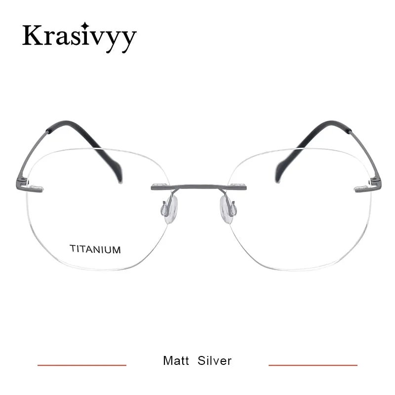 Krasivyy Unisex Rimless Irregular Round Screwless Titanium Eyeglasses Kr5010