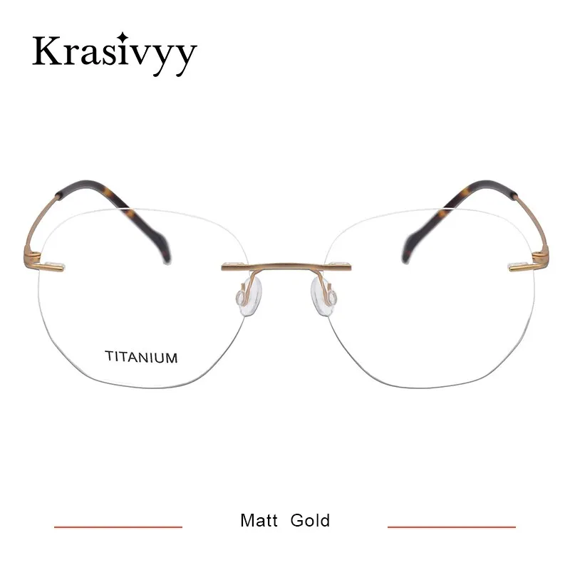 Krasivyy Unisex Rimless Irregular Round Screwless Titanium Eyeglasses Kr5010