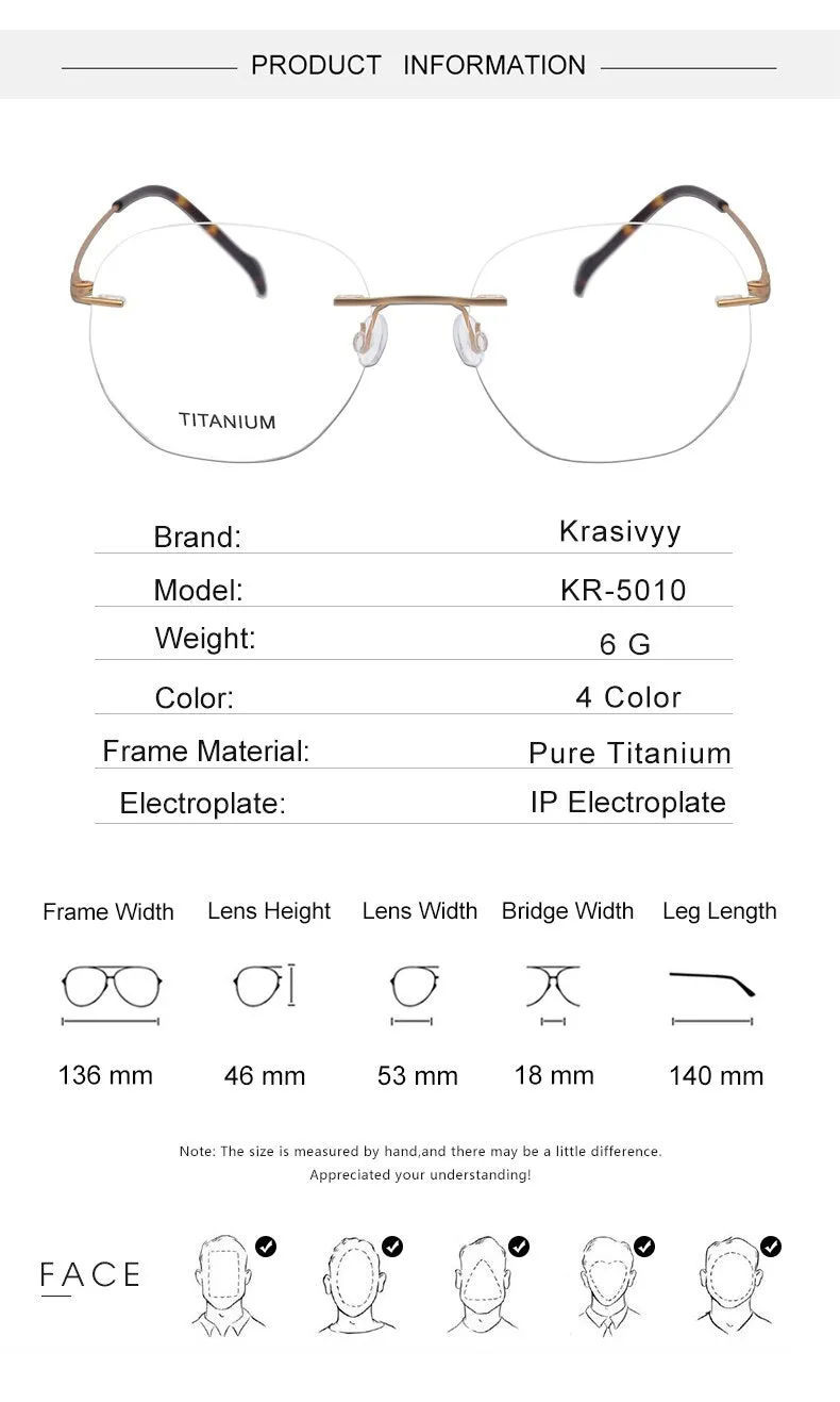 Krasivyy Unisex Rimless Irregular Round Screwless Titanium Eyeglasses Kr5010