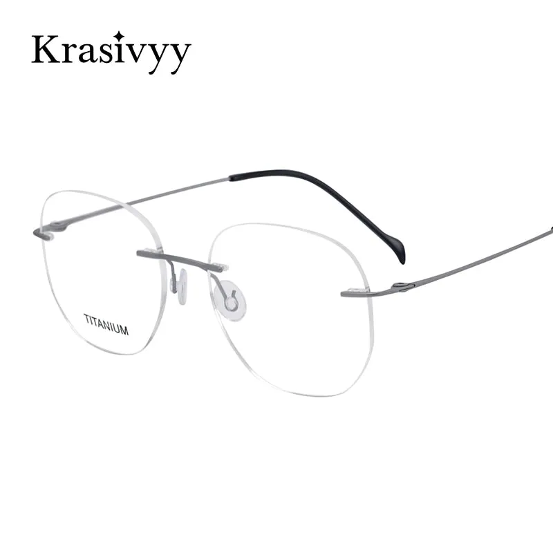 Krasivyy Unisex Rimless Irregular Round Screwless Titanium Eyeglasses Kr5010