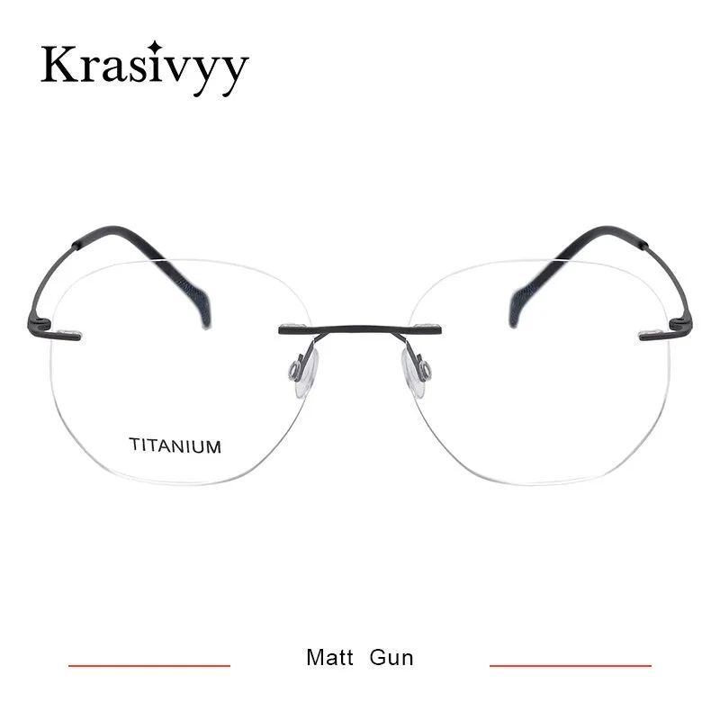 Krasivyy Unisex Rimless Irregular Round Screwless Titanium Eyeglasses Kr5010