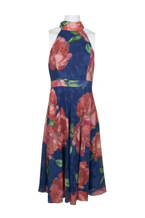 Laundry Halter Neck Tie back Zipper Back A-Line Floral Print Chiffon Dress