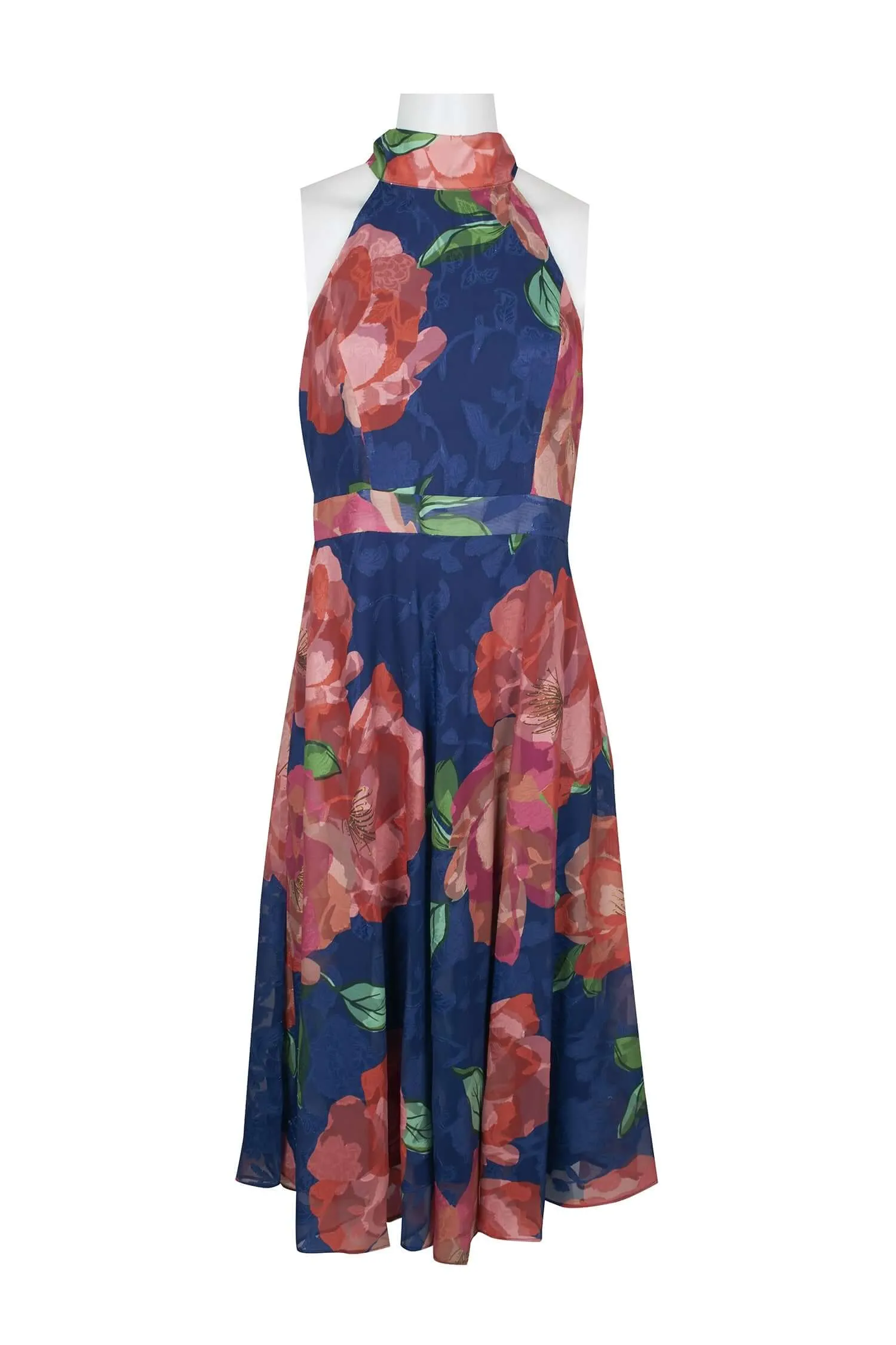 Laundry Halter Neck Tie back Zipper Back A-Line Floral Print Chiffon Dress