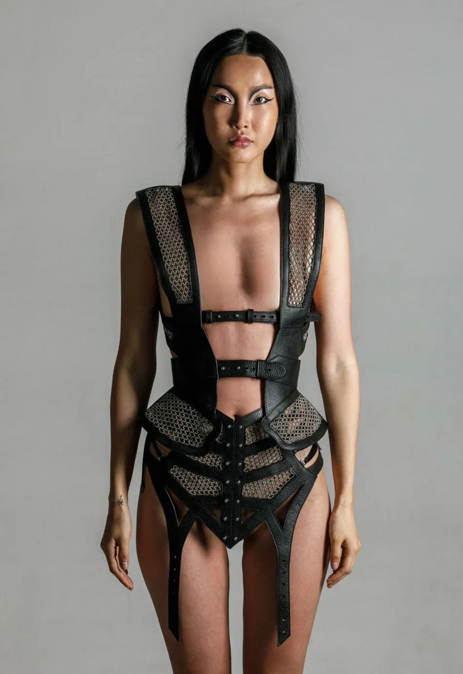 Lister Mesh Beaded Leather Bodice