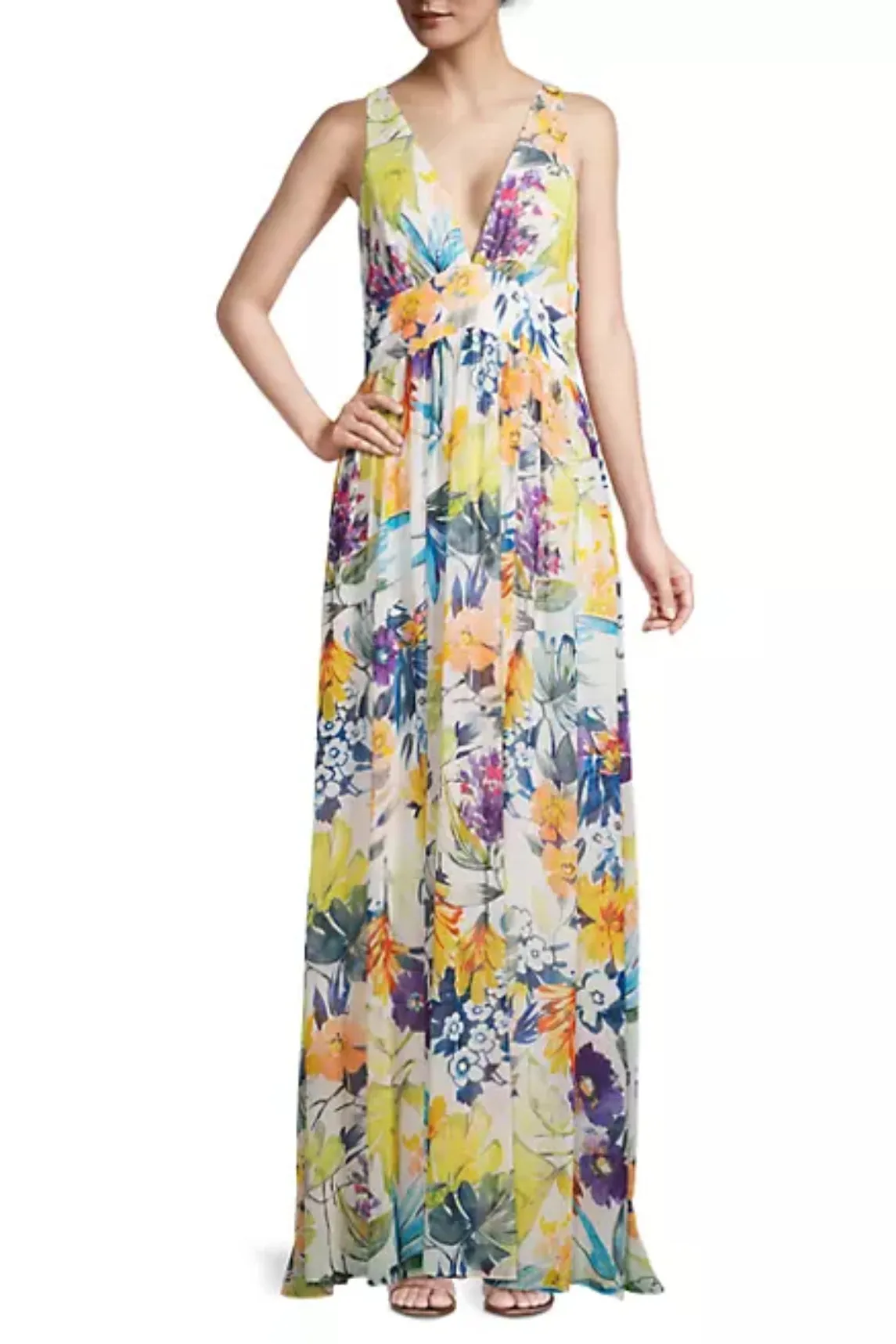 Liv Foster Floral Chiffon Sleeveless Gown