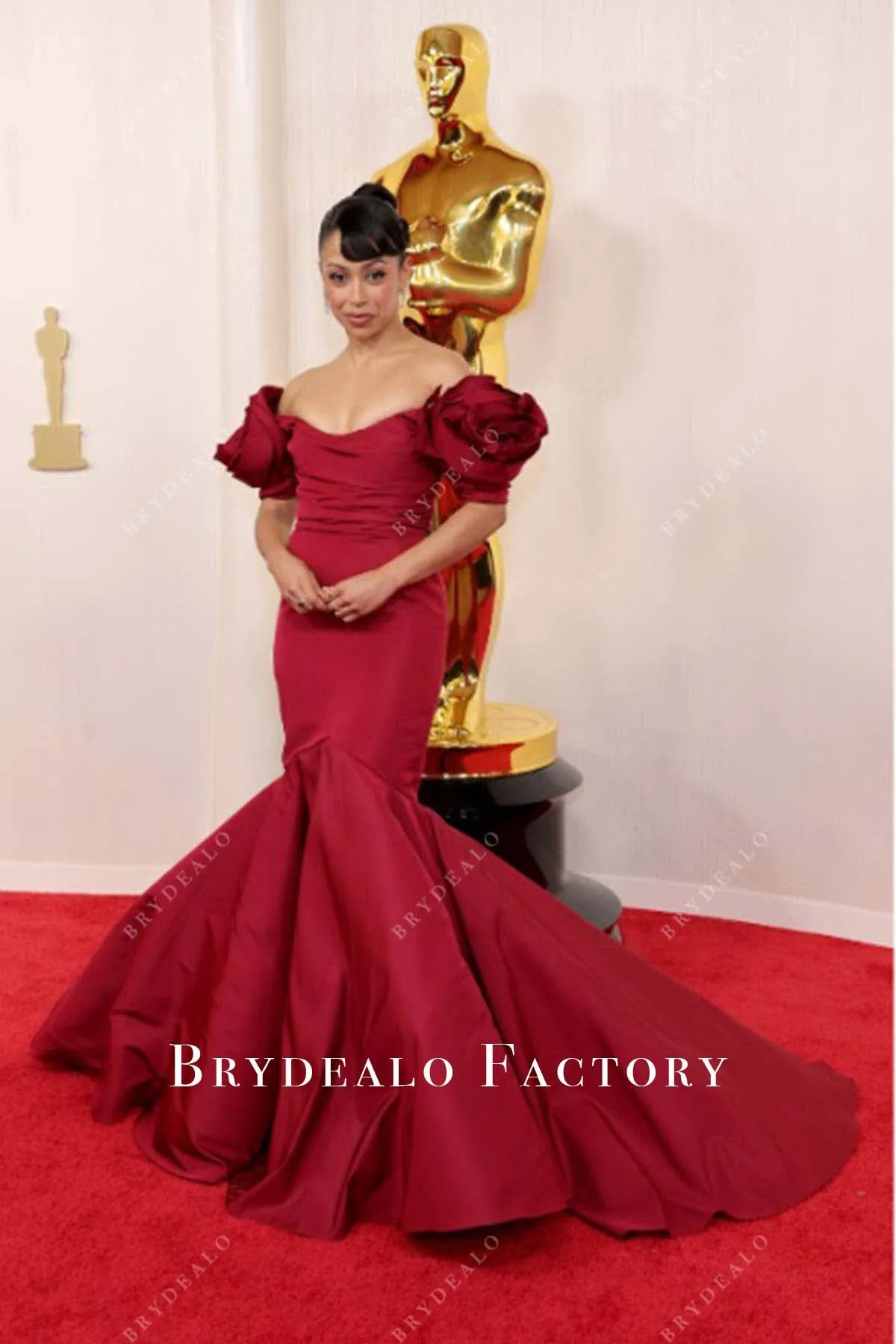 Liza Koshy 2024 Oscars Red Carpet Burgundy Dress