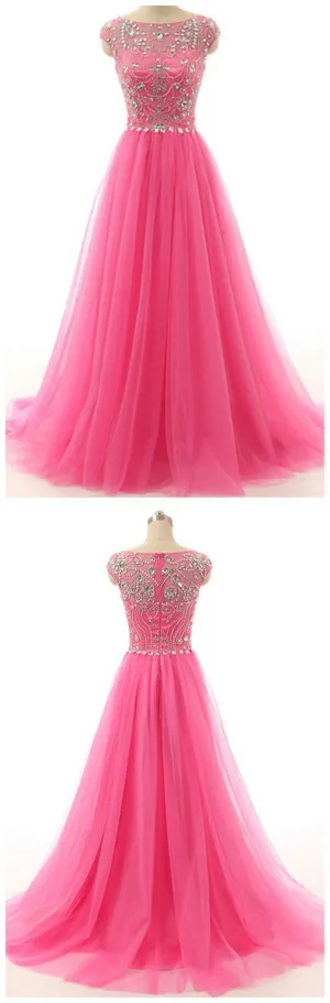 Long Evening Dress, Tulle Evening Dress, Evening Dress, Beads Evening Dress, A Line Evening Dress, Crystal Evening Dress