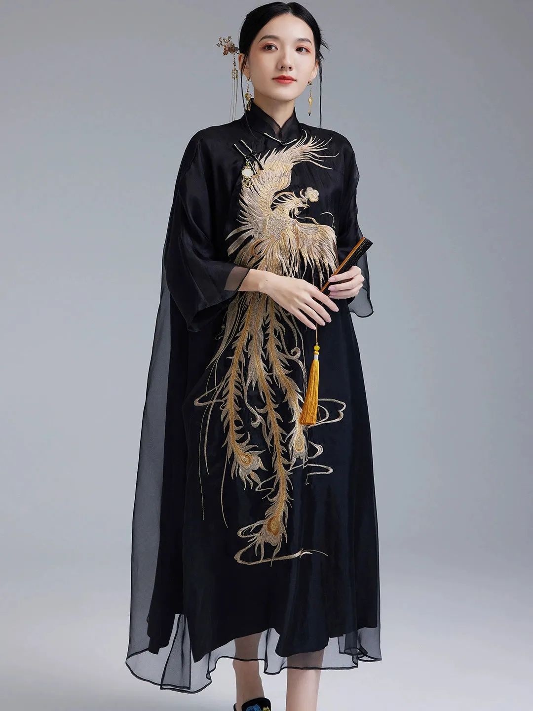Loose Cheongsam Silk New Chinese Style Dress, Twilight