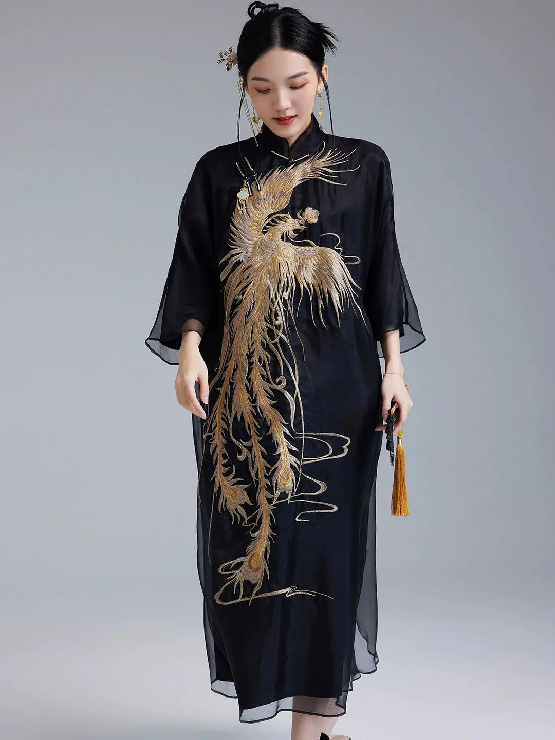 Loose Cheongsam Silk New Chinese Style Dress, Twilight
