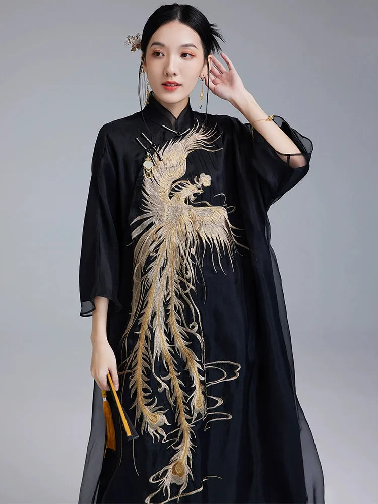 Loose Cheongsam Silk New Chinese Style Dress, Twilight