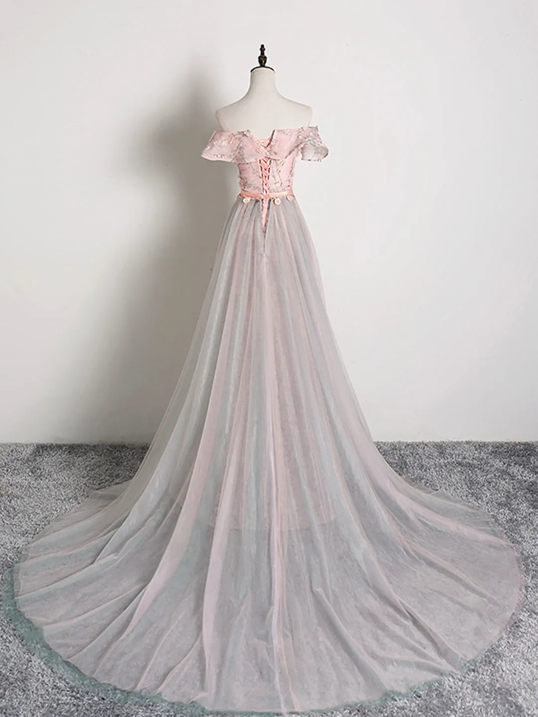 Lovely Tulle Applique Long Prom Dress A-Line Evening Dress with Detachable Skirt