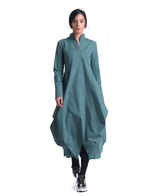 Maxi Asymmetric Collar Shirt  Dress In Slate Green