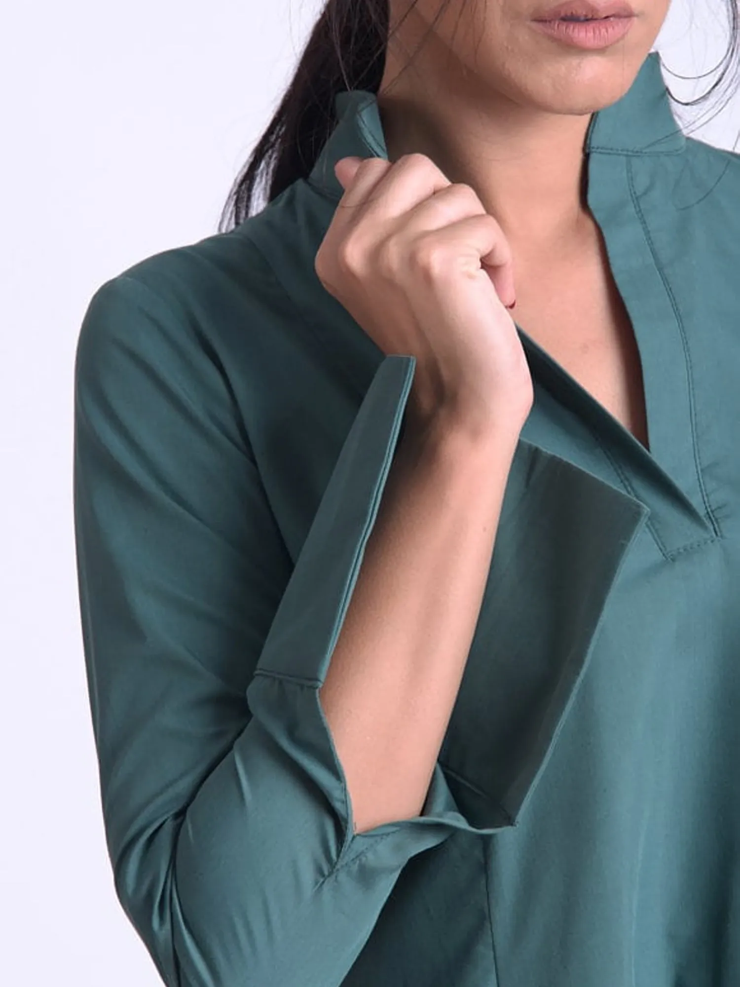 Maxi Asymmetric Collar Shirt  Dress In Slate Green