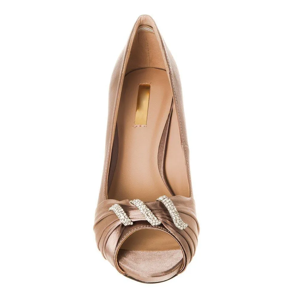 Medium Slim Heel Open Toe Satin Shoe