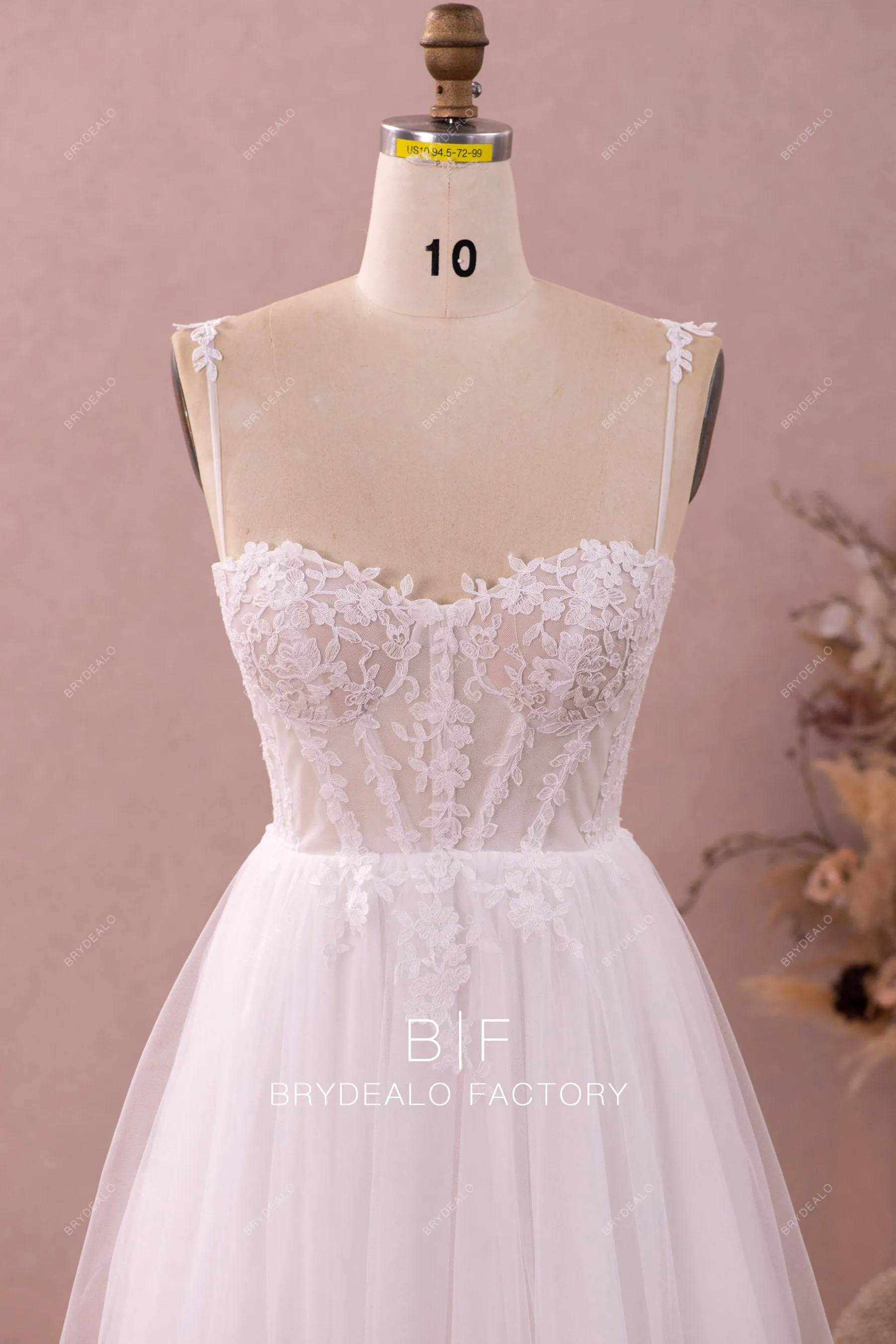 Modern Illusion Corset Lace Tulle Wedding Dress with Detachable Sleeves